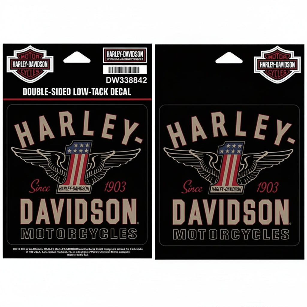 One Harley-Davidson®"-Logo in den Farben der US-Flagge / 10x10 cm