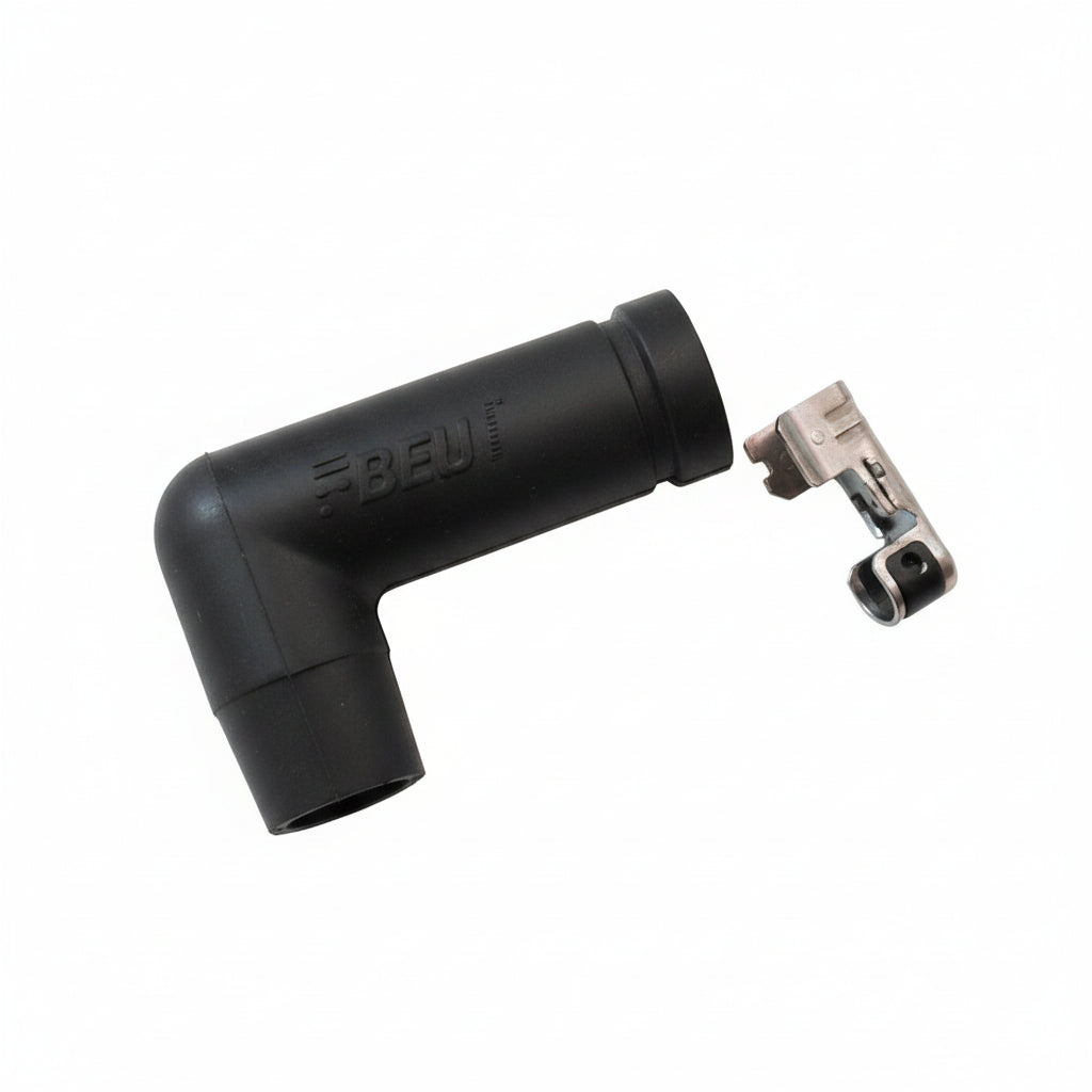 W&W Cycles 90° Zündkerzenstecker mit Manschette & Gummi | Schwarz - 12-444